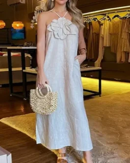 Elegant White Sleeveless Dress Set