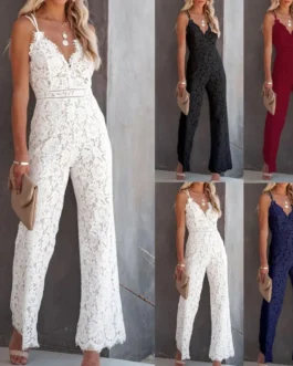 Elegant Solid Lace Jumpsuits