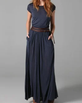 Summer Long Skirt Dresses Short Sleeve