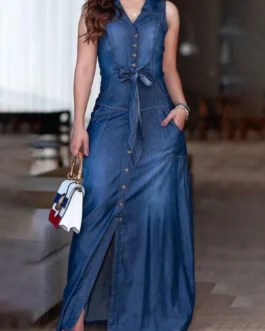 Elegant Denim Sleeveless Dress