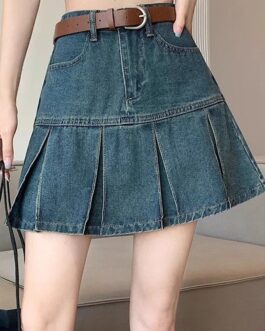 New Women’s Shorts Streetwear Pleated Skirt Jeans