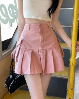 Women’s  Slim Pink Cargo Denim Skirt