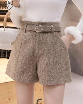 Women’s High Waist Wide Leg Woolen Shorts