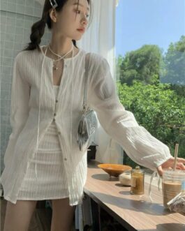 Women’s Fashion Long Sleeve White Tops & Skirt