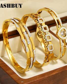 Women’s Zircon Heart Bamboo Stainless Steel Bangles