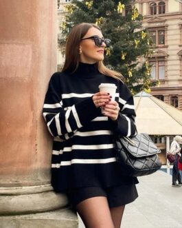 Women’s Black And White Stripe Sweater