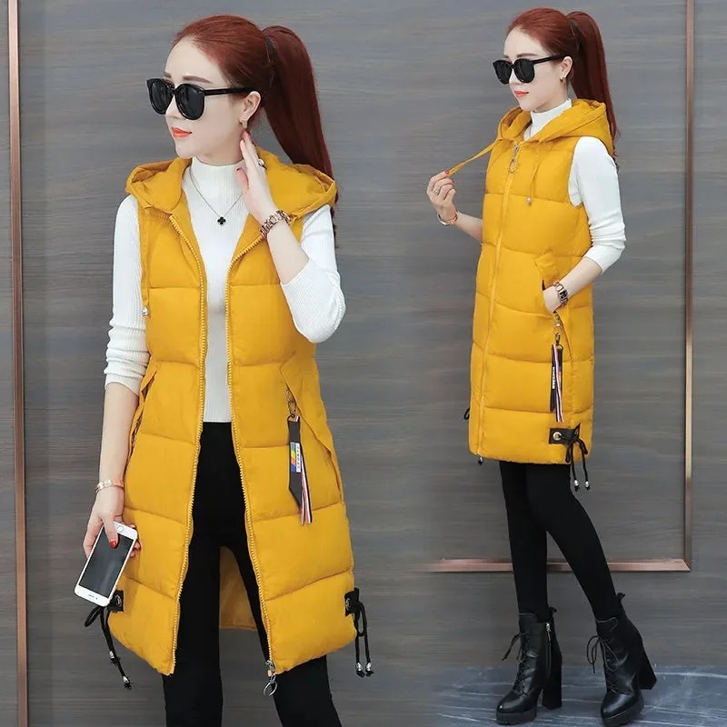 New Autumn Winter Women Long Parkas Vest Warm Hooded Down Coat Parka Ladies Sleeveless Waistcoat Jacket Outwear: