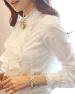 Women’s Elegant Satin Ruffles Long Sleeve Tops