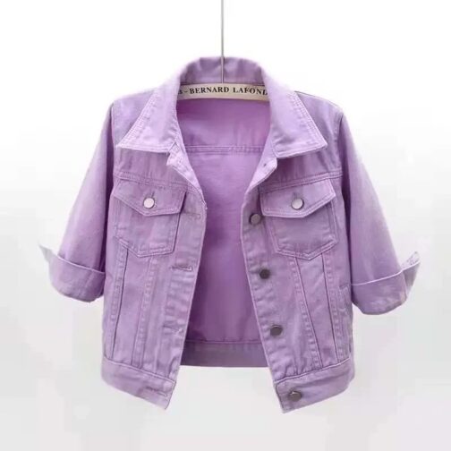 Embrace vibrant style with our candy-colored denim jacket! Perfect for summer, this casual short coat features a regular sleeve style and is crafted with quality weaving 1