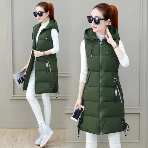 New Autumn Winter Women Long Parkas Vest Warm Hooded Down Coat Parka Ladies Sleeveless Waistcoat Jacket Outwear: