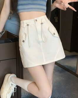 Women’s White Sexy Cargo Skirt Women Streetwear