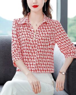 Women’s Spring Collar Striped Printed Tops 