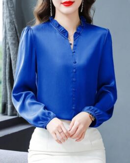 Women’s Casual Silk Ruffled Long Sleeve