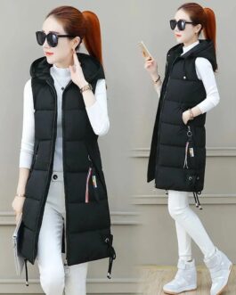 Women’s Long Hooded Parkas Sleeveless Coat