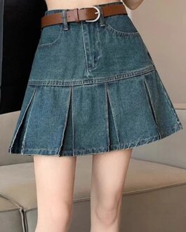 New Women’s Shorts Streetwear Pleated Skirt Jeans