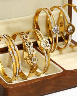 Women’s Zircon Heart Bamboo Stainless Steel Bangles