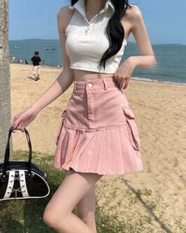 Women’s  Slim Pink Cargo Denim Skirt