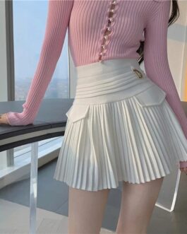 Women’s Summer White Pleated Casual Slim Skirts