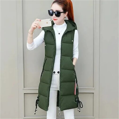 New Autumn Winter Women Long Parkas Vest Warm Hooded Down Coat Parka Ladies Sleeveless Waistcoat Jacket Outwear: