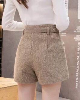 Women’s High Waist Wide Leg Woolen Shorts