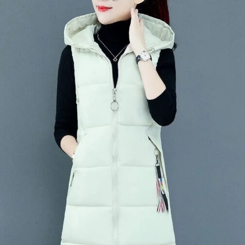 New Autumn Winter Women Long Parkas Vest Warm Hooded Down Coat Parka Ladies Sleeveless Waistcoat Jacket Outwear: