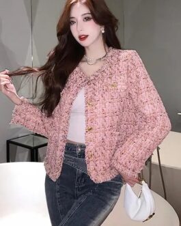 Women’s Winter Vintage Pink Tweed Weave Jacket