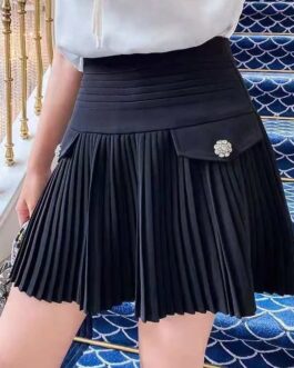 Women’s Summer White Pleated Casual Slim Skirts