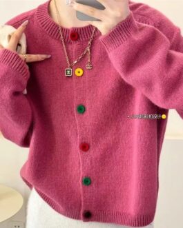 Women’s Round Neck Colorful Button Knitwear Sweater