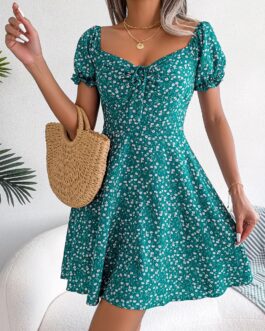 Women’s Casual Ruffles Short Sleeve Floral Dress