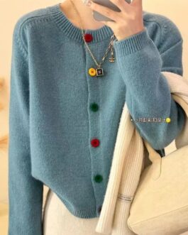 Women’s Round Neck Colorful Button Knitwear Sweater