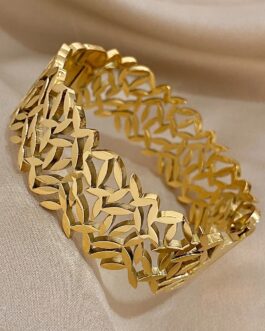 Women’s Gold Color Charm Leaf Wide Stainless Steel Bangles Bracelets