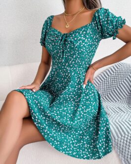 Women’s Casual Ruffles Short Sleeve Floral Dress