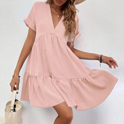 Perfect for spring and summer, this cute dress features a flattering V-neck and a loose, comfortable fit ideal for warm- 1