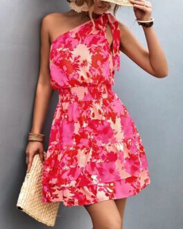 Women’s Floral Fashion One Shoulder Dress 