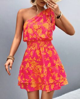 Women’s Floral Fashion One Shoulder Dress 