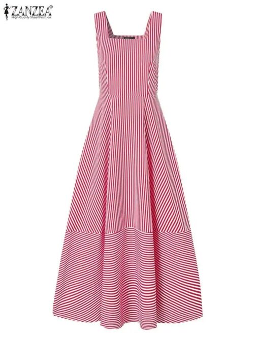 This chic, striped sleeveless maxi dress combines bohemian charm with modern sophistication, making it ideal for any summer occasion 3