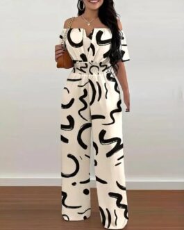 Women’s Summer Fashion Printed Wide Leg Jumpsuit