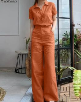 Women’s  Outfits Causal Short Sleeve Shirt Loose Wide Leg Pants Tracksuits