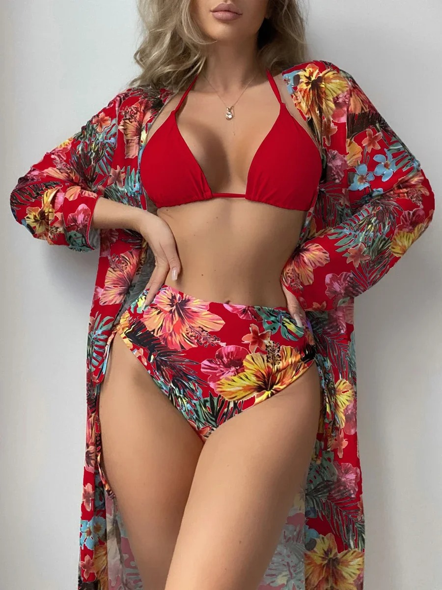 Paired with a coordinating kimono, this set adds a layer of sophistication, perfect for covering up while still showcasing your chic beach look.