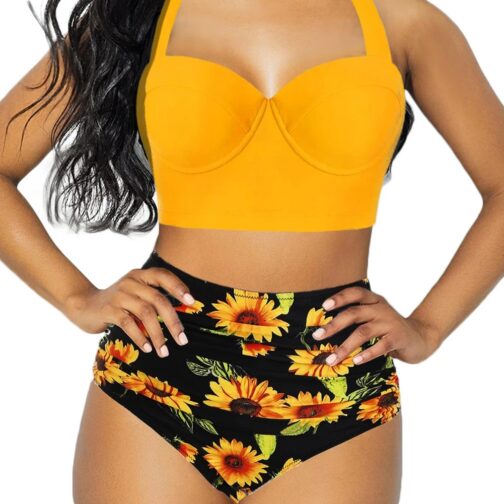 This high-waist swimsuit features a stunning flower print, perfect for showcasing your feminine charm on the beach or by the pool