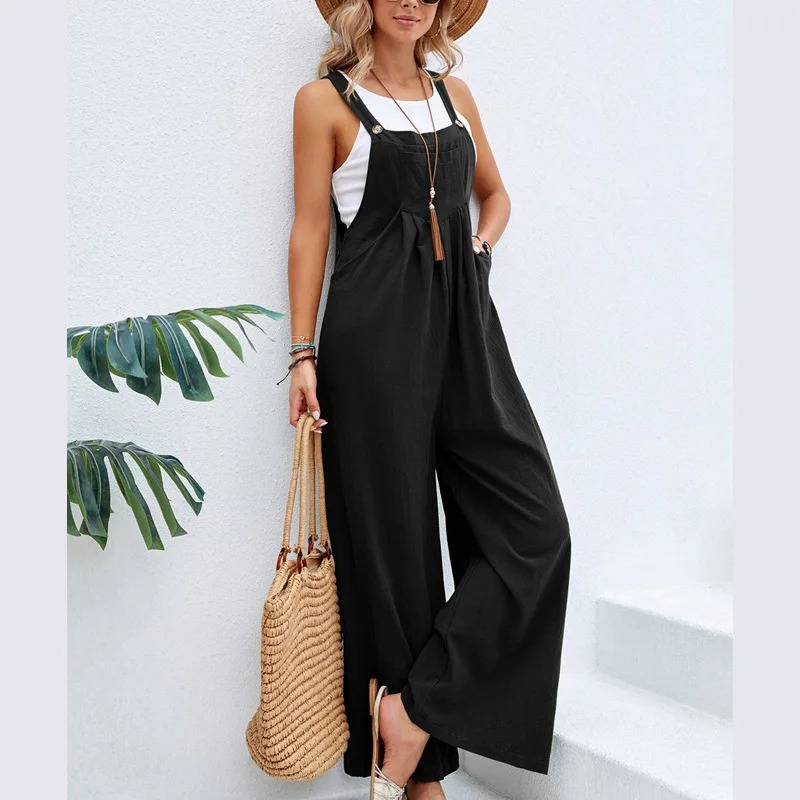 Embrace effortless style with our Women's Summer Sleeveless Rompers, designed for ultimate comfort and chic fashion. This loose jumpsuit features a casual, backless design, perfect for staying cool during hot summer days. The wide-leg pants offer a relaxed, flowy fit that moves with ease, making it ideal for beach days, vacations, or casual outings. With its sleeveless cut and lightweight fabric, this romper ensures you stay comfortable while looking effortlessly trendy. Versatile and easy to style, it's a must-have for any summer wardrobe, perfect for pairing with sandals or sneakers for a laid-back look. Elevate your casual outfit game with this stylish, backless jumpsuit that combines comfort, fashion, and practicality for the modern woman. The wide-leg pants offer a relaxed, flowy fit that moves with ease, making it ideal for beach days, vacations, or casual outings. 1