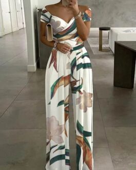 Women’s Summer New Printed One Shoulder Jumpsuits