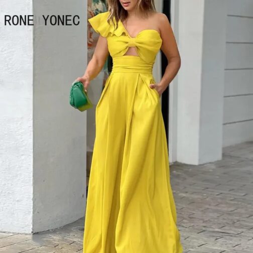 he sleeveless cut and wide-leg silhouette create an elegant, flowy fit perfect for special events or evening parties. 1