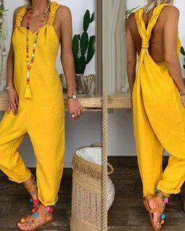 Women’s Backless Casual Solid Color Sleeveless Jumpsuit