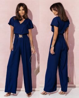 Women’s Fashion V-neck Short Sleeve High Waist Jumpsuit