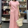 Women's Short Sleeve Shirt Wide Leg Pants Set - Image 15