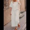 Women's Short Sleeve Shirt Wide Leg Pants Set - Image 18