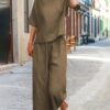 Women's Short Sleeve Shirt Wide Leg Pants Set - Image 13