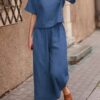 Women's Short Sleeve Shirt Wide Leg Pants Set - Image 14