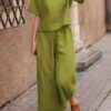 Women's Short Sleeve Shirt Wide Leg Pants Set - Image 2